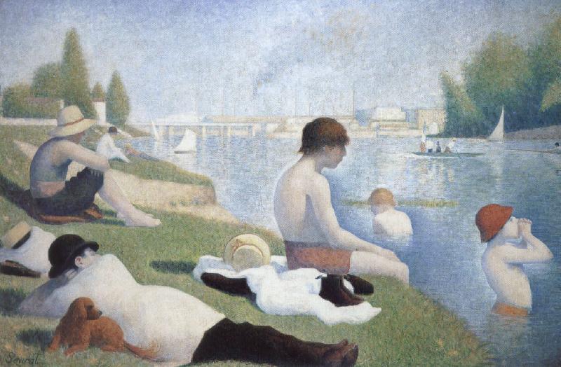 Georges Seurat batbers at asnieres France oil painting art
